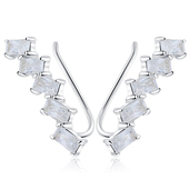 Five Crystal Rectangle Shaped Silver Earrings EL-3580